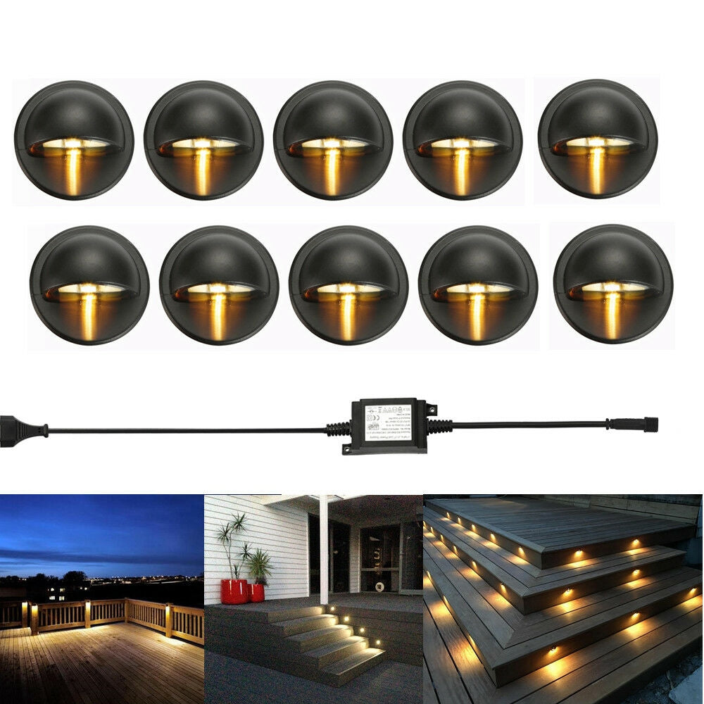 10pcs LED Deck Step Stair Light Garden Outdoor Landscape Yard  Pathway  Night Lamp Kit